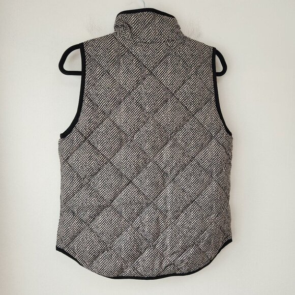 J. Crew Down Quilted Puffer Vest Herringbone Black White Preppy Fall Women's S - Picture 3 of 9